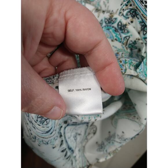 Rose&Olive Woman 1X Blouse Keyhole V Neck White Paisley Pullover 3/4 Sleeve... - Picture 7 of 9